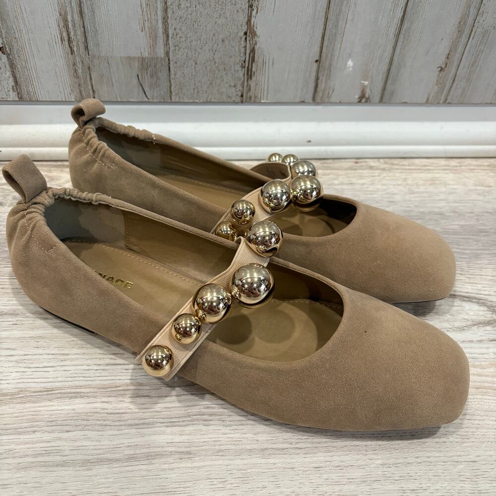 Lemonade Brown Faux Suede Colleen Ballet Flats Preppy Womens 8.5 Gold Accents